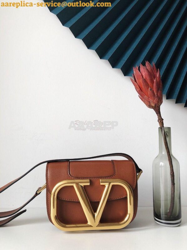 Replica Valentino Supervee Crossbody Calfskin Bag VW2B0G09 Brown 7