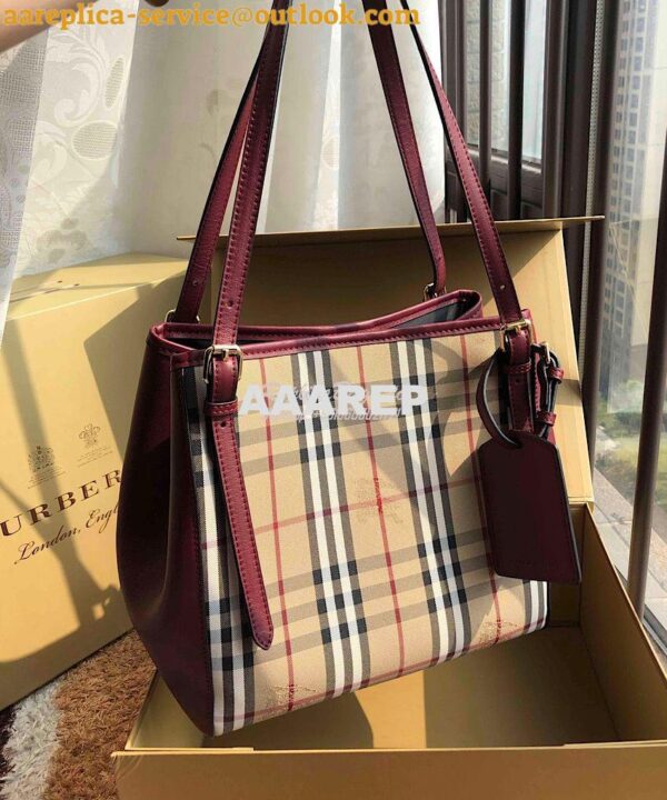 Replica Burberry Small Canter in Horseferry Check Tote Bag with Leathe