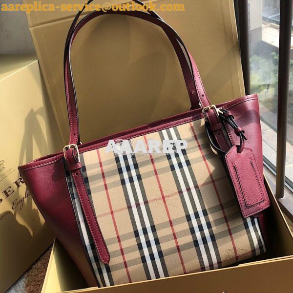 Replica Burberry Small Canter in Horseferry Check Tote Bag with Leathe 4