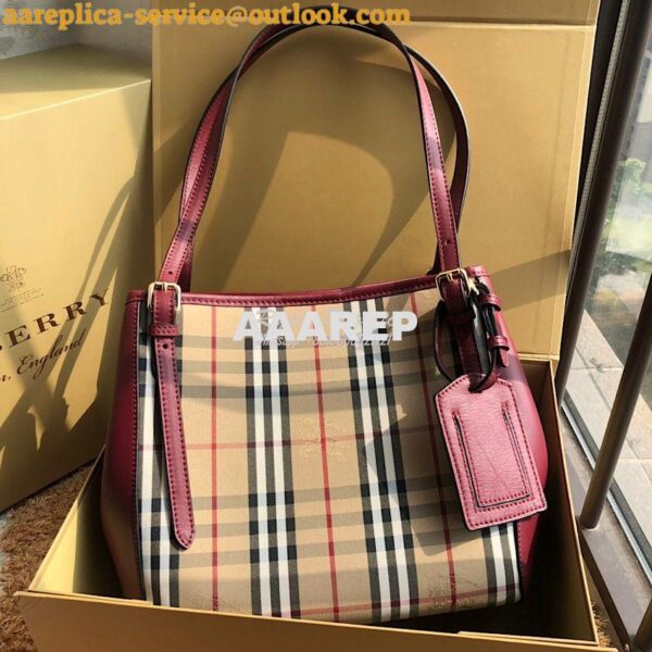 Replica Burberry Small Canter in Horseferry Check Tote Bag with Leathe 3