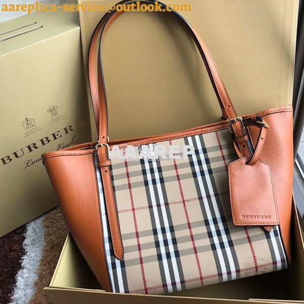 Replica Burberry Small Canter in Horseferry Check Tote Bag with Leathe 3