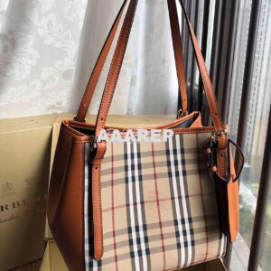 Replica Burberry Small Canter in Horseferry Check Tote Bag with Leathe 2