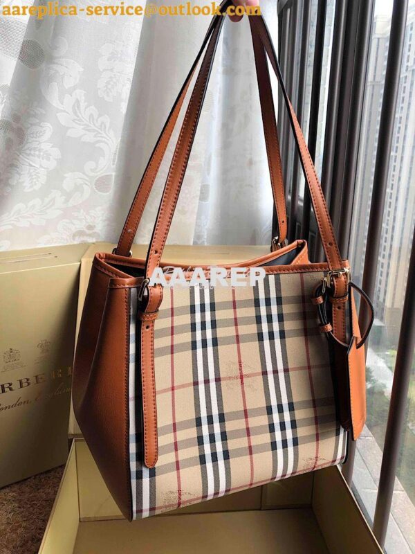 Replica Burberry Small Canter in Horseferry Check Tote Bag with Leathe 4