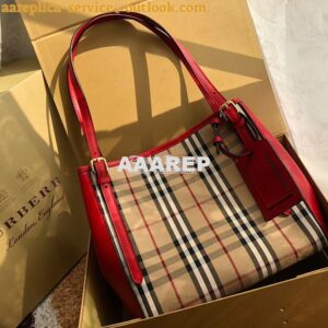 Replica Burberry Small Canter in Horseferry Check Tote Bag with Leathe 2