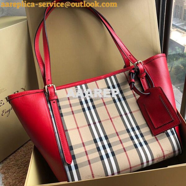 Replica Burberry Small Canter in Horseferry Check Tote Bag with Leathe 3