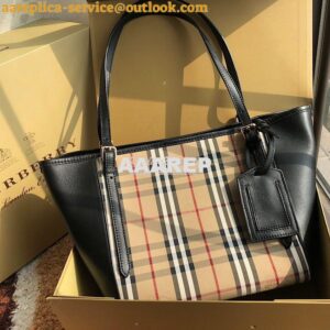 Replica Burberry Small Canter in Horseferry Check Tote Bag with Leathe 2