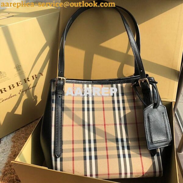 Replica Burberry Small Canter in Horseferry Check Tote Bag with Leathe 3