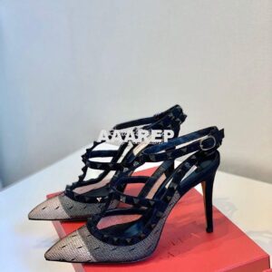 Replica Valentino Rockstud Lace Ankle Strap Pump 85mm Black 2