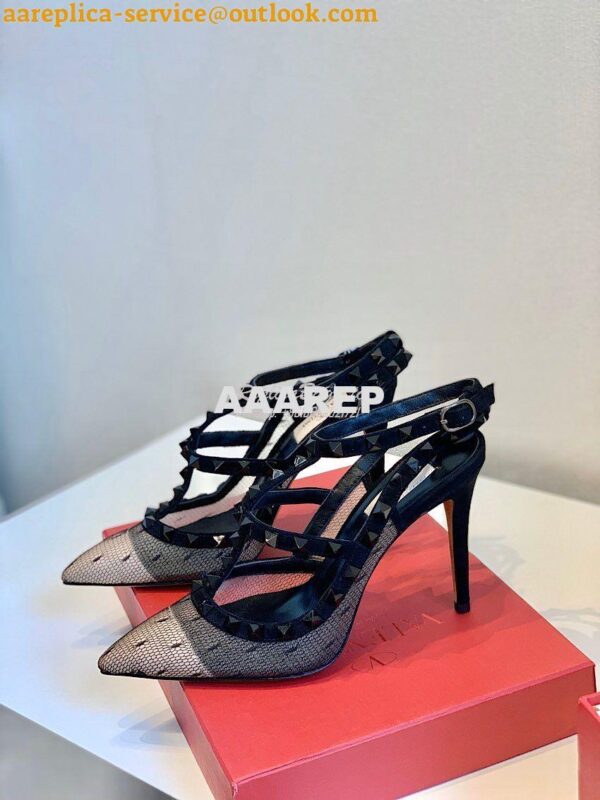 Replica Valentino Rockstud Lace Ankle Strap Pump 85mm Black 4