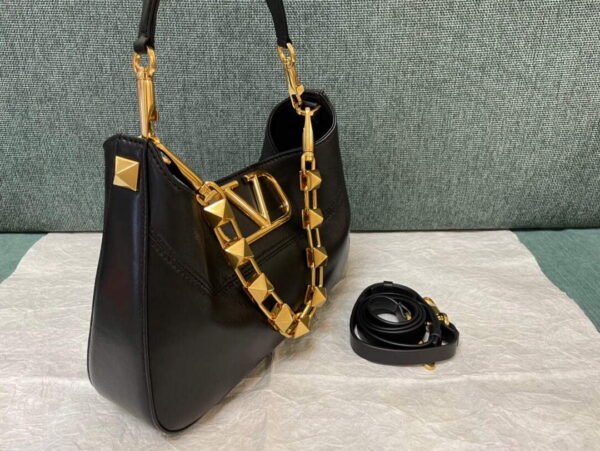 Replica Valentino V0570 Stud Sign Grainy Calfskin Hobo Bag Black