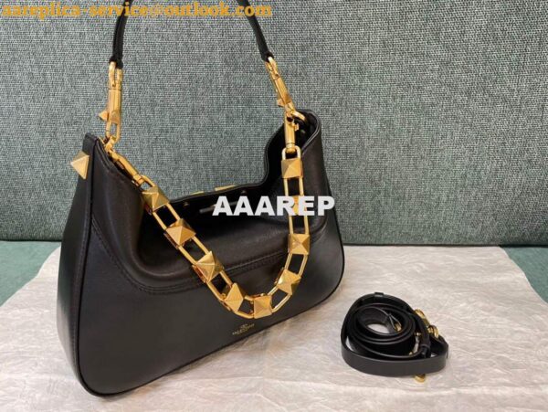 Replica Valentino V0570 Stud Sign Grainy Calfskin Hobo Bag Black 2