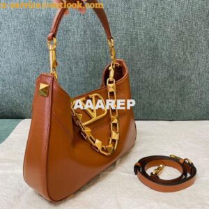 Replica Valentino V0570 Stud Sign Grainy Calfskin Hobo Bag Brown 2