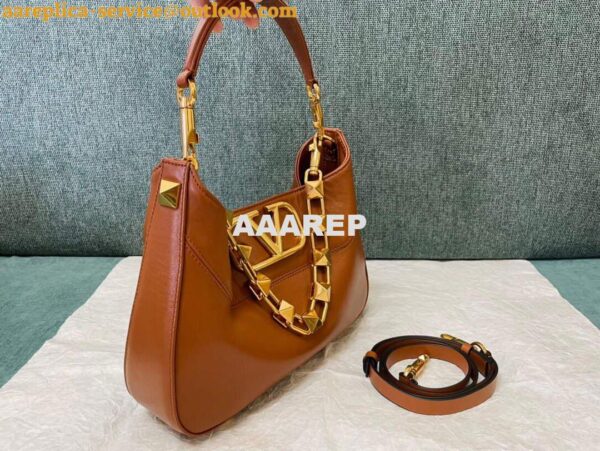 Replica Valentino V0570 Stud Sign Grainy Calfskin Hobo Bag Brown 2