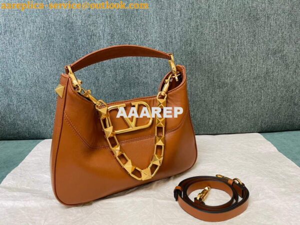 Replica Valentino V0570 Stud Sign Grainy Calfskin Hobo Bag Brown 3