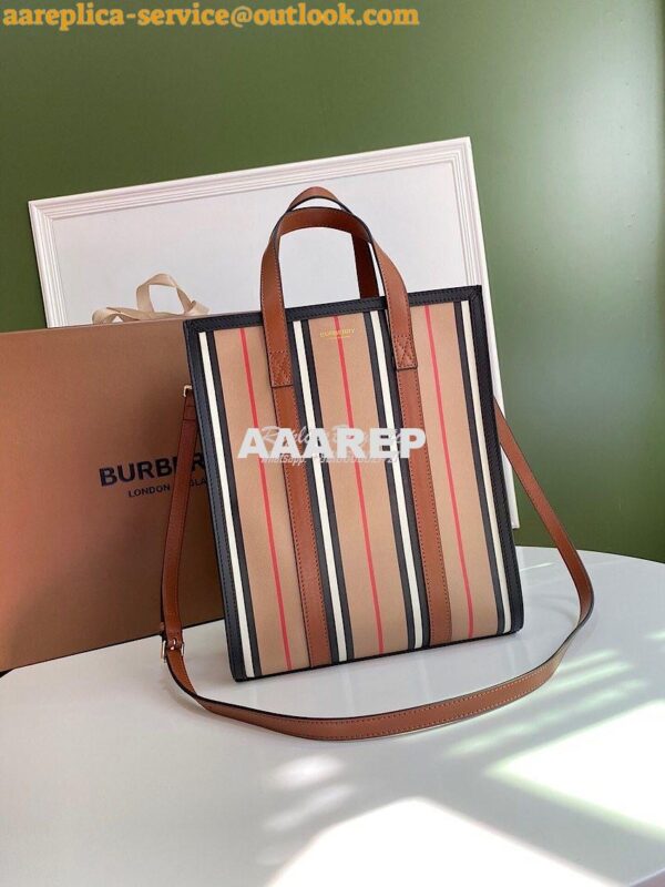 Replica Burberry Small Icon Stripe E-canvas Portrait Tote Bag