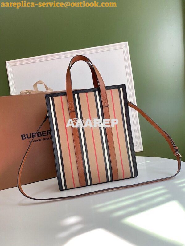 Replica Burberry Small Icon Stripe E-canvas Portrait Tote Bag 4