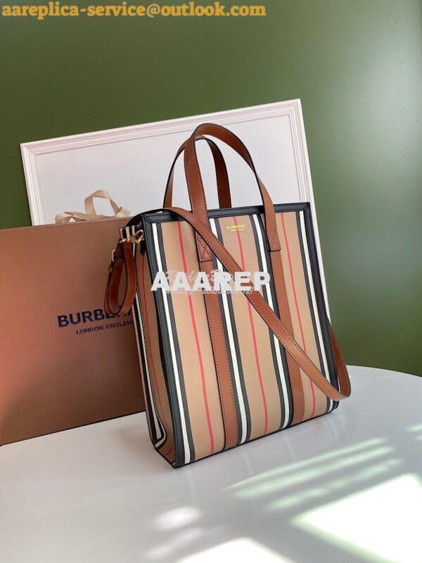 Replica Burberry Small Icon Stripe E-canvas Portrait Tote Bag 3