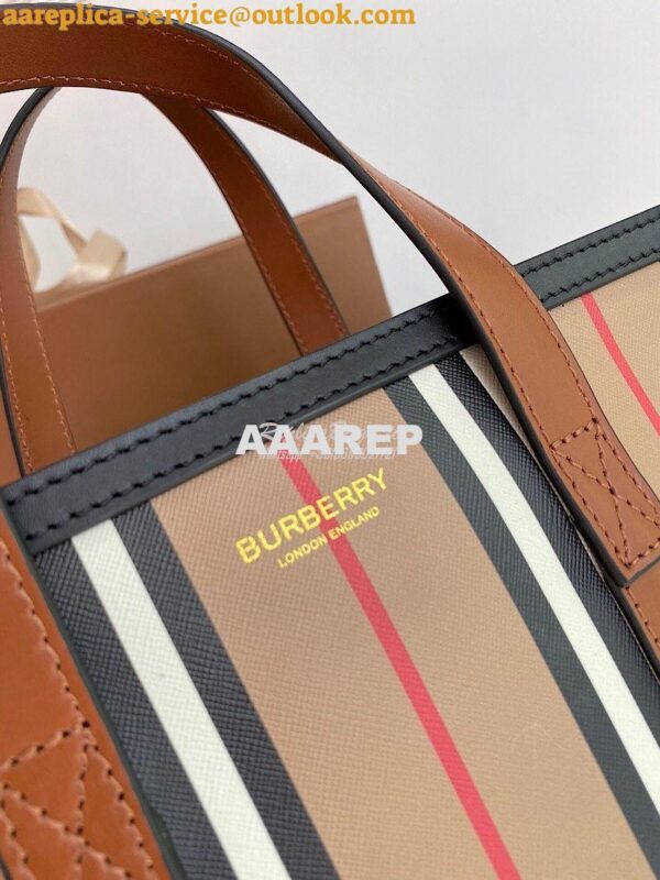 Replica Burberry Small Icon Stripe E-canvas Portrait Tote Bag 6