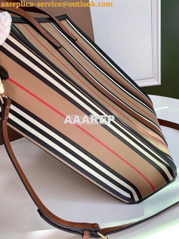 Replica Burberry Small Icon Stripe E-canvas Portrait Tote Bag 6