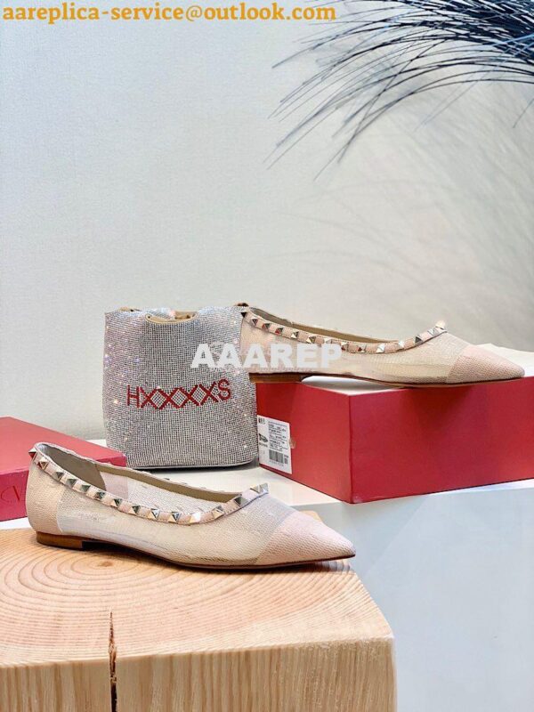 Replica Valentino Rockstud Lace Ballet Flat Nude 6