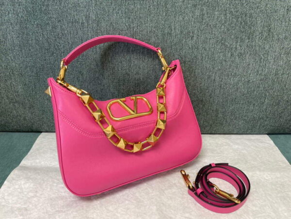 Replica Valentino V0570 Stud Sign Grainy Calfskin Hobo Bag Plum
