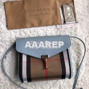 Replica Burberry Small Leather and House Check Crossbody Bag Sky 2