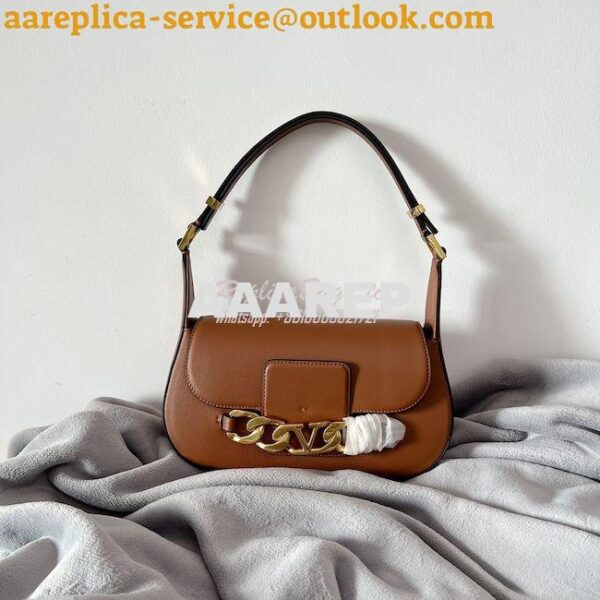 Replica Valentino VLogo Chain Calfskin Shoulder Bag 1W2B0K Brown 14