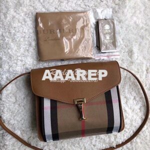 Replica Burberry Small Leather and House Check Crossbody Bag Tan 2