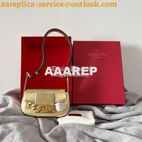 Replica Valentino VLogo Chain Laminated Nappa Shoulder Bag 1W2B0K Gold 2