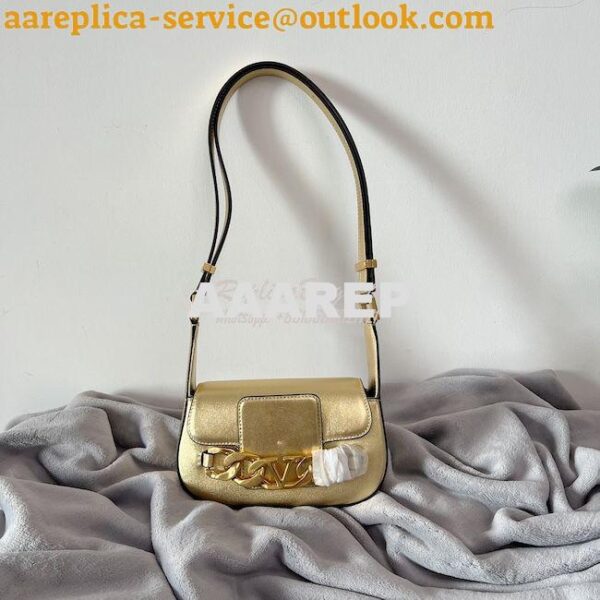 Replica Valentino VLogo Chain Laminated Nappa Shoulder Bag 1W2B0K Gold 3