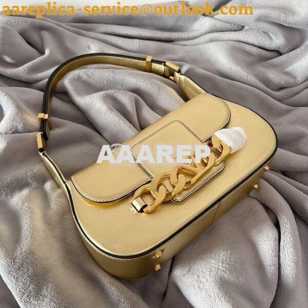 Replica Valentino VLogo Chain Laminated Nappa Shoulder Bag 1W2B0K Gold 14