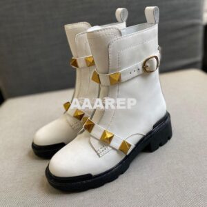 Replica Valentino Roman Stud Calfskin Combat Boot 40mm White