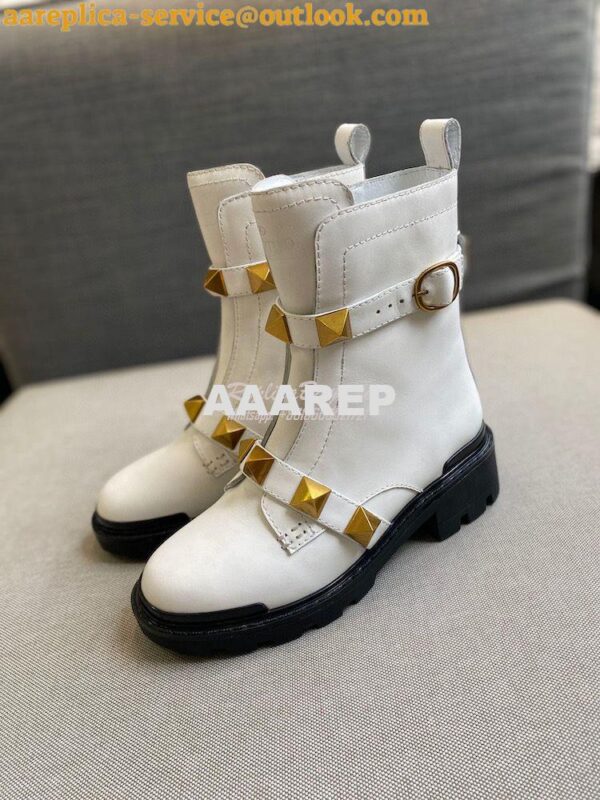 Replica Valentino Roman Stud Calfskin Combat Boot 40mm White