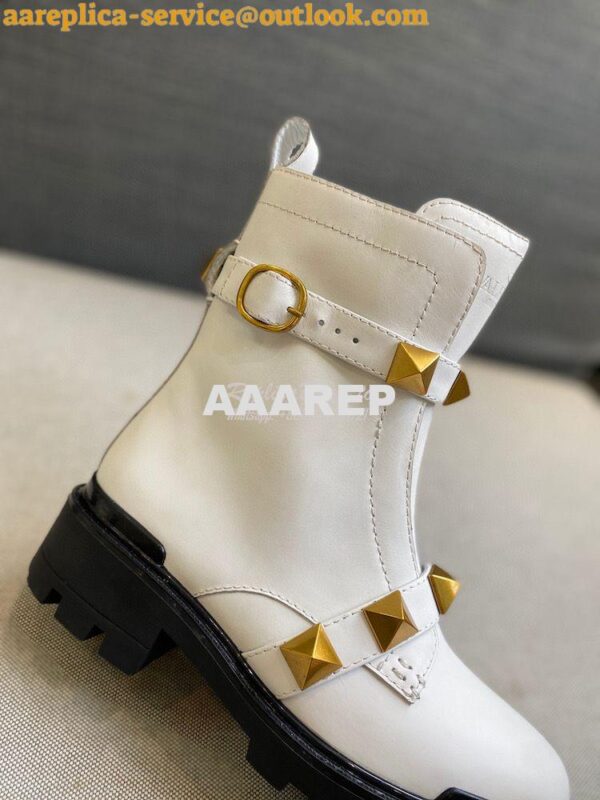 Replica Valentino Roman Stud Calfskin Combat Boot 40mm White 2