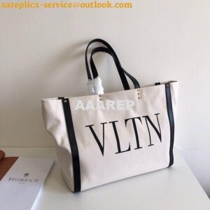 Replica Valentino VLTN Ivory Canvas Shopping Bag 2B0C89 Black 2