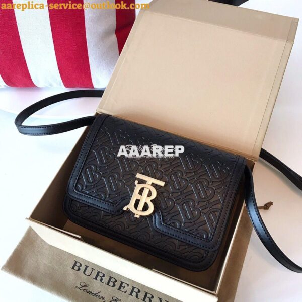 Replica Burberry Small Monogram Leather TB Bag 80140861 Black 3