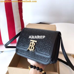 Replica Burberry Small Monogram Leather TB Bag 80140861 Black 2