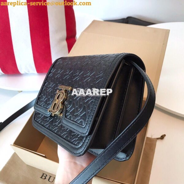 Replica Burberry Small Monogram Leather TB Bag 80140861 Black 7