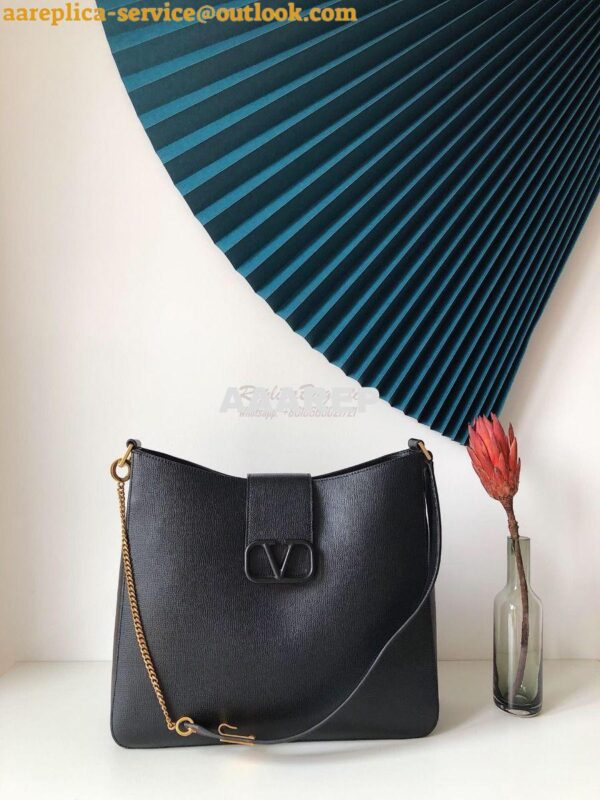 Replica Valentino Vsling Grainy Calfskin Hobo Bag 50027 Black