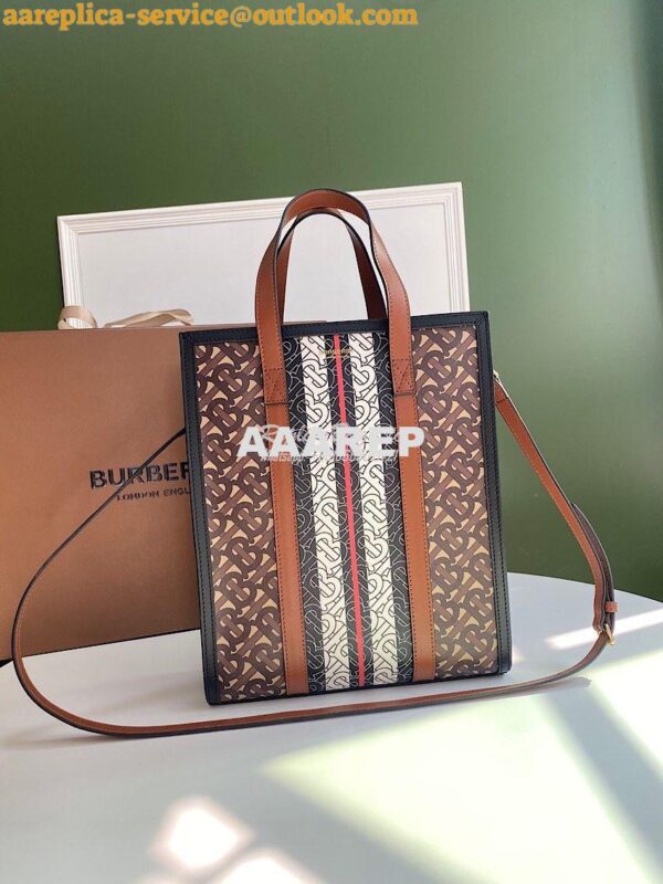 Replica Burberry Small Monogram Stripe E-canvas Portrait Tote Bag 3