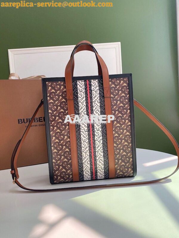 Replica Burberry Small Monogram Stripe E-canvas Portrait Tote Bag 4