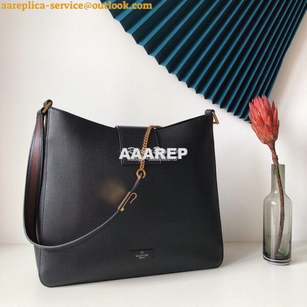 Replica Valentino Vsling Grainy Calfskin Hobo Bag 50027 Black 5