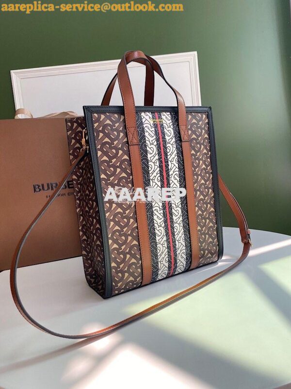 Replica Burberry Small Monogram Stripe E-canvas Portrait Tote Bag 3