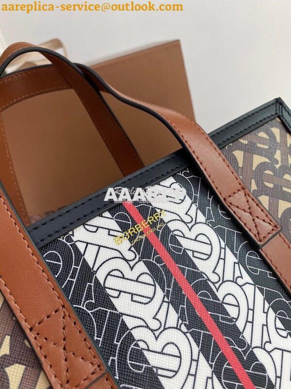 Replica Burberry Small Monogram Stripe E-canvas Portrait Tote Bag 4