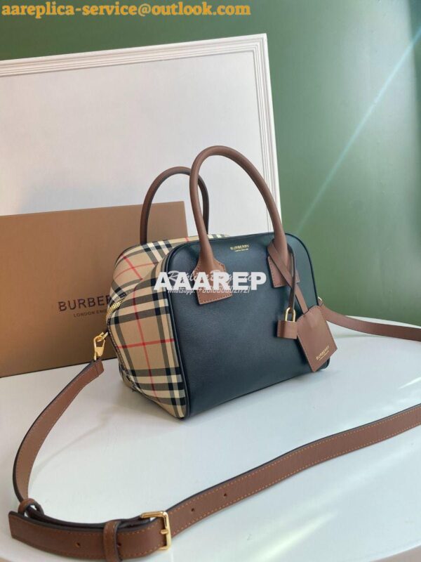 Replica Burberry Small Montage Print black Leather Cube Bag 7