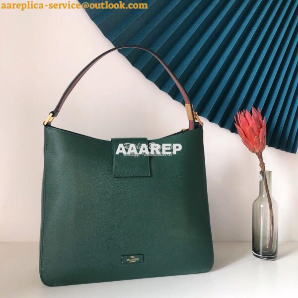 Replica Valentino Vsling Grainy Calfskin Hobo Bag 50027 Green 6