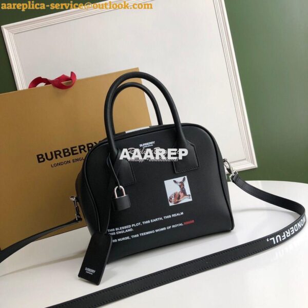 Replica Burberry Small Montage Print Leather Cube Bag Black 3