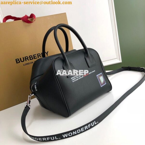 Replica Burberry Small Montage Print Leather Cube Bag Black 3