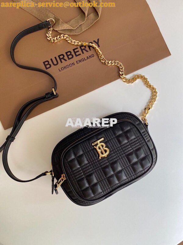 Replica Burberry Small Quilted Lambskin Camera Bag 80207571 Black 4