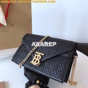 Replica Burberry Small Quilted Monogram TB Envelope Clutch Black 2